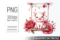 Valentine&#039;s Cute Pig Clipart PNG, Pig Graphic For Crafts Product Image 1