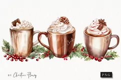 Watercolor Hot Cocoa Clipart | Watercolor Christmas PNG Product Image 1