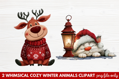 Whimsical Cozy Winter Animals Clipart | Cute Snowy Forest Product Image 1