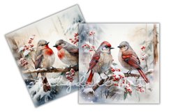 Watercolor Birds Winter Backgrounds |Digital Paper Product Image 2