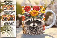 Fun Floral Raccoon Mug Wrap Sublimation 11oz/15oz Product Image 1