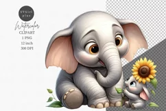 Mother's Day, Elephant clipart, Flowers clipart, Cute animal Product Image 1