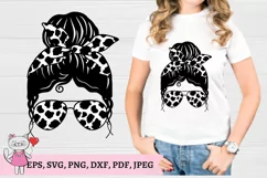 Cow spots Messy Bun Life svg, Mom Life Glasses Bandana Product Image 1