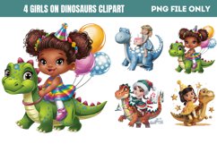 Girls on Dinosaurs Clipart PNG Product Image 1