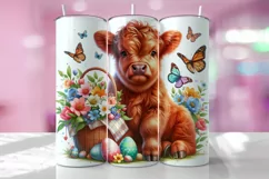 Cute Highland Cow Easter Tumbler Wrap Sublimation Design Product Image 1