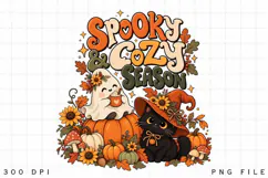 Spooky Cozy Season Halloween Ghost and Black Cat Autumn Product Image 2