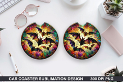 Haunted Bats Car Coaster Sublimation| Halloween Coaster PNG Product Image 1