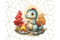 Fall Dinosaur PNG Clipart with Autumn Elements, Cute Dino Product Image 2