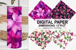 Fuchsia Flowers Pattern Digital Paper- Flowers Background Product Image 1