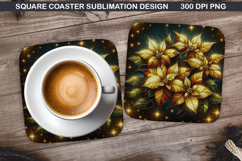 Poinsettias Coaster Sublimation, Christmas Coaster PNG Product Image 1