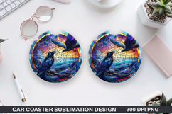 Crows Car Coaster Sublimation| Halloween Coaster PNG Design Product Image 1