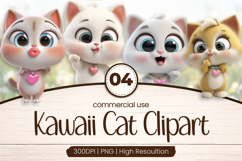Happy Kawaii Cat Hearts Clipart Sublimation PNG Product Image 1