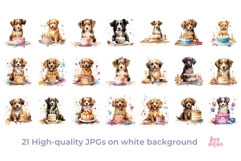 21 Different Dog Breeds with Birthday Cakes Watercolor Clipa Product Image 3