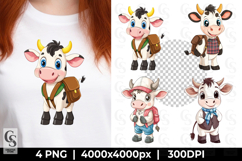 Cute School Cow Clipart PNG Product Image 1