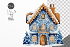 Christmas clipart, Gingerbread house clipart, Blue Christmas Product Image 1