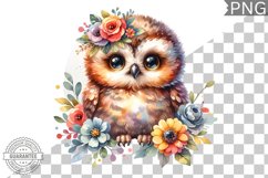 Cute Baby Owl And Flowers Basket Sublimation -Clipart Design Product Image 1
