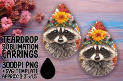Fun Floral Raccoon Teardrop Earrings Sublimation Product Image 1