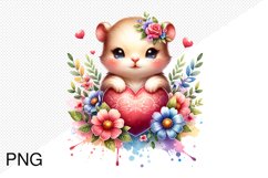 Baby Animals With Heart With Flowers- Clipart Sublimation Product Image 1