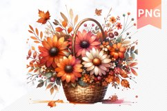 Autumn Flowers Basket Sublimation - Clipart PNG Design Product Image 1