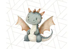 Watercolor Baby Dragon Clipart, Cute Nursery Fantasy PNG Product Image 4