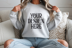 Ash Gildan 18000 Sweatshirt Mockup,G18000 Crewneck Sweatshir Product Image 1