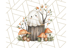 Watercolor Halloween Cottage Clipart, Ghosts &amp; Pumpkins Png Product Image 2