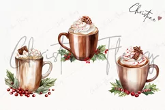 Watercolor Hot Cocoa Clipart | Watercolor Christmas PNG Product Image 3