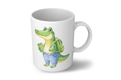 Cute Crocodile with Backpack Reading a Book Watercolor PNG Product Image 5