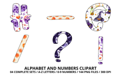 Halloween Alphabet Clipart PNG, watercolor letters doodle Product Image 6