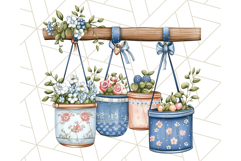 Blue Cottagecore Kitchen Clipart, Vintage Country Floral Png Product Image 2