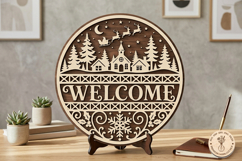 Christmas Welcome Sign SVG | Santa Sleigh Door Hanger Product Image 1