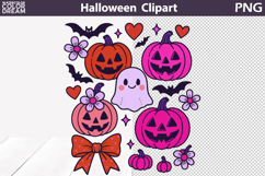 Pink Halloween clipart | Cute Pumpkin Ghost Sublimation Product Image 1