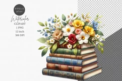 Books clipart, Books with flowers clipart Product Image 1
