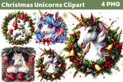 Christmas Unicorns Clipart PNG Product Image 1