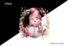 Pink Snowman Clipart, Gold and Pink Chistmas Clipart Product Image 1