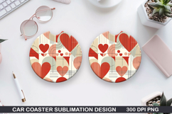 Heart Car Coaster Sublimation |Valentine Coaster PNG Product Image 1