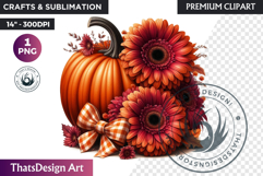 Floral Coquette Pumpkin and Daisy PNG with bow fall Clipart Product Image 1