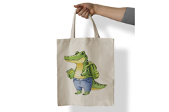 Cute Crocodile with Backpack Reading a Book Watercolor PNG Product Image 6