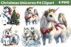 Christmas Unicorns Clipart PNG Product Image 1