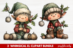 Whimsical Elf Clipart | Cute Christmas Elf PNG Illustration Product Image 1