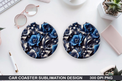 Flowers Car Coaster Sublimation| Flowers Coaster PNG Design Product Image 1