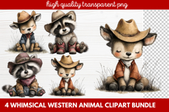 4 Whimsical Western Animal Clipart | Cute Cowboy Animals PNG Product Image 1