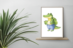 Cute Crocodile with Backpack Reading a Book Watercolor PNG Product Image 2