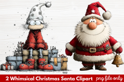 2 Whimsical Christmas Santa Clipart | Cute Santa PNG Product Image 1