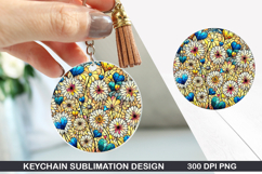 Flower Keychain Sublimation - Spring Keychain PNG Design Product Image 1