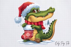Watercolor Christmas Crocodile Clipart PNG Product Image 1