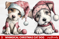 2 Whimsical Christmas Cat &amp; Dog Clipart | Cute Holiday Pet Product Image 1