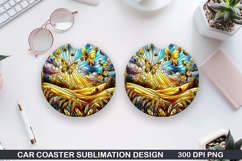 Flower Car Coaster Sublimation| Summer Coaster PNG Design Product Image 1