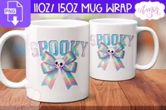 Iridescent Spooky mug wrap PNG, Cute Halloween mug PNG Product Image 2
