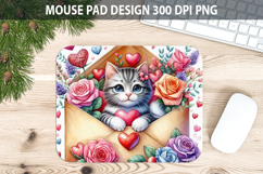 Watercolor Cat Mouse Pad Sublimation - Valentines PNG Product Image 1